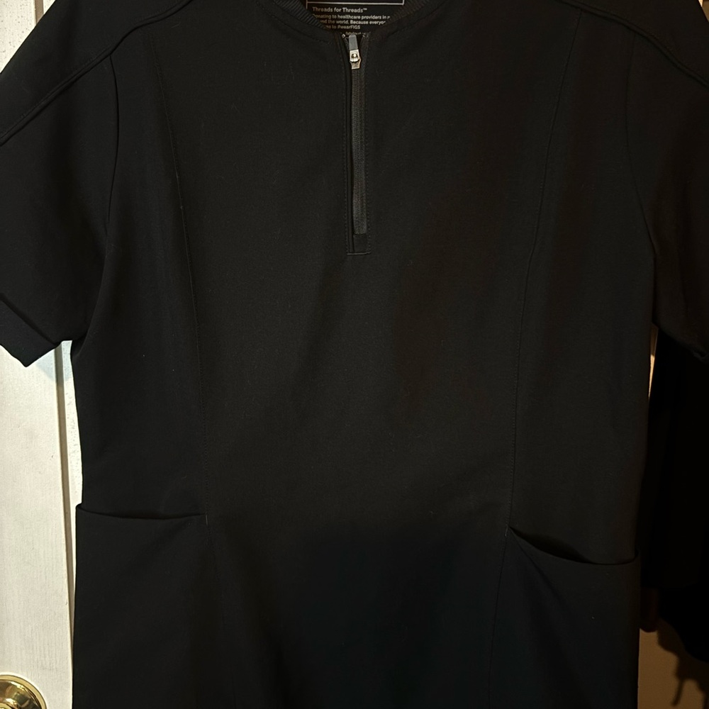 Figs black scrub  Short Sleeve Dress with Zipper